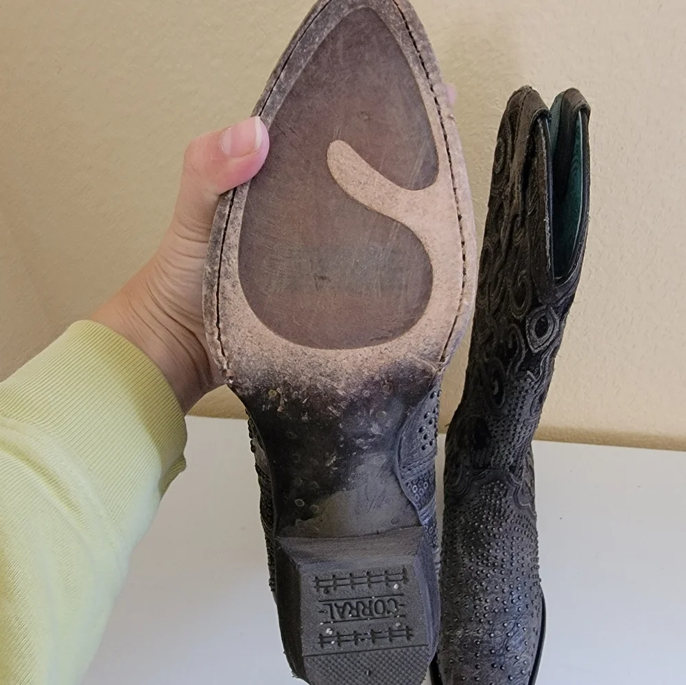 Durango Corral Black Leather Embroidered Western Boots size 6.5 - Picture 9 of 10